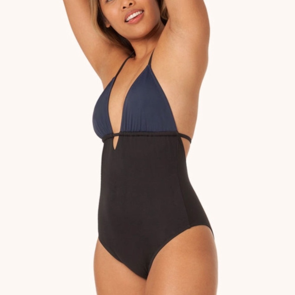 NWT Lively The Plunge One Piece Swimsuit Black Navy